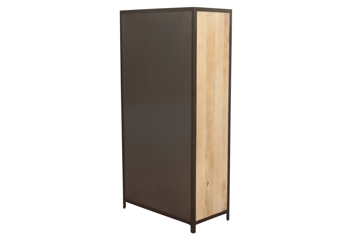 Armoire industrielle en bois massif manguier et m�tal noir L90 cm INDUSTRIA