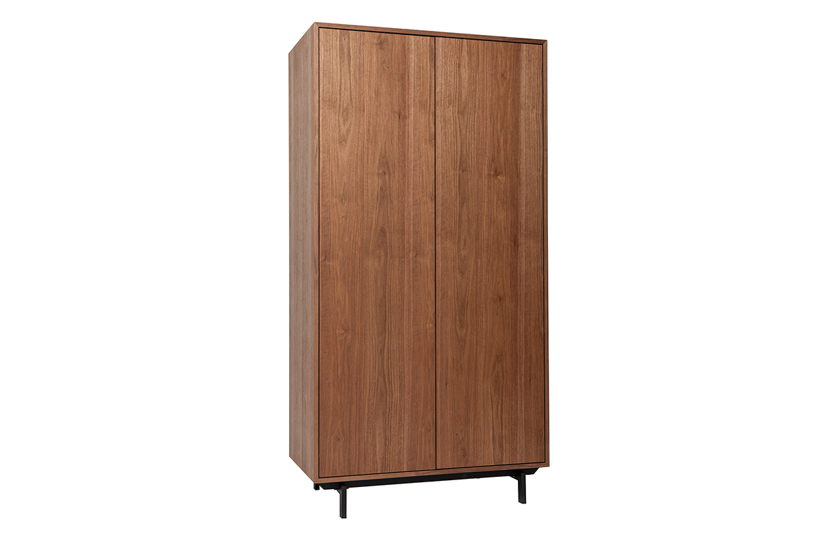 Armoire vintage bois fonc� noyer et m�tal noir L104 cm MANNY