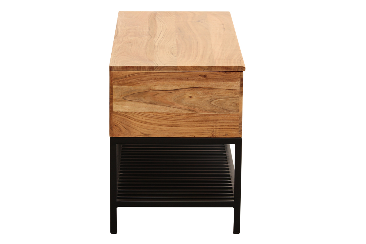 Banc d'entr�e industriel avec coffre de rangement en bois massif et m�tal noir L100 cm SORG