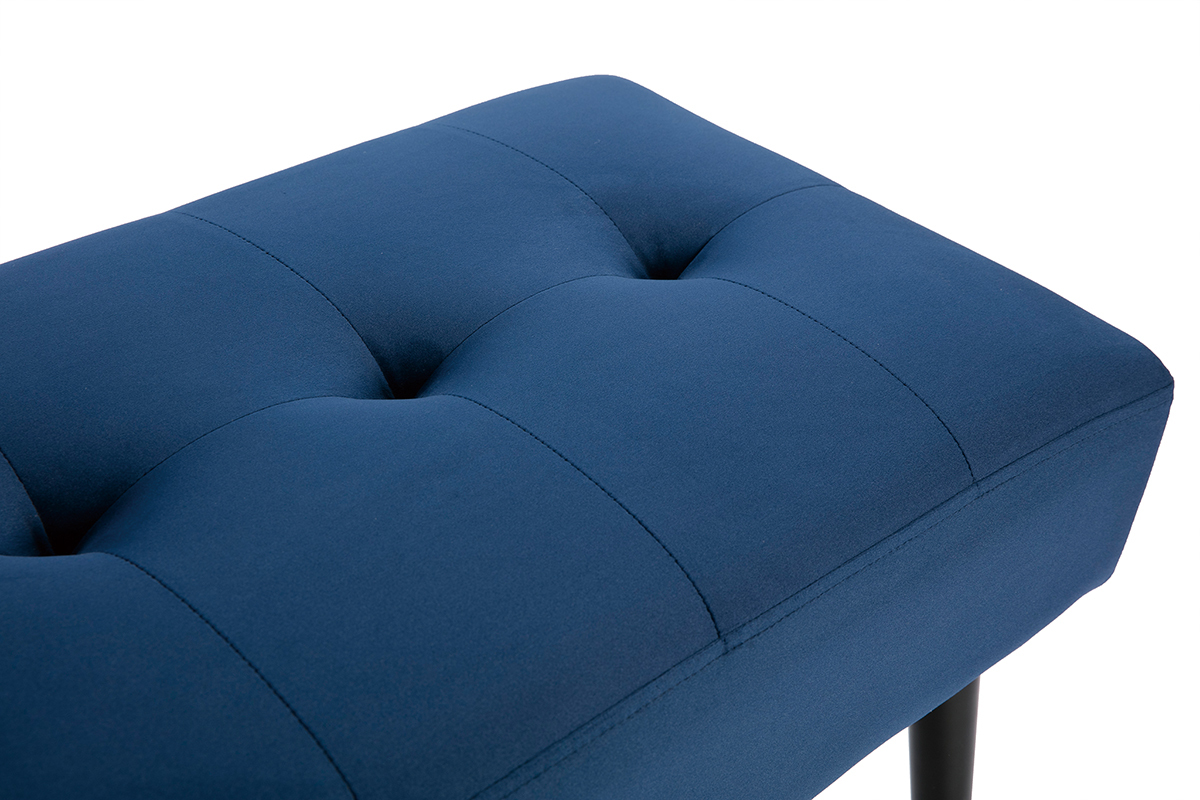 Banc design capitonn� en tissu velours bleu nuit et m�tal noir L96 cm GUESTA