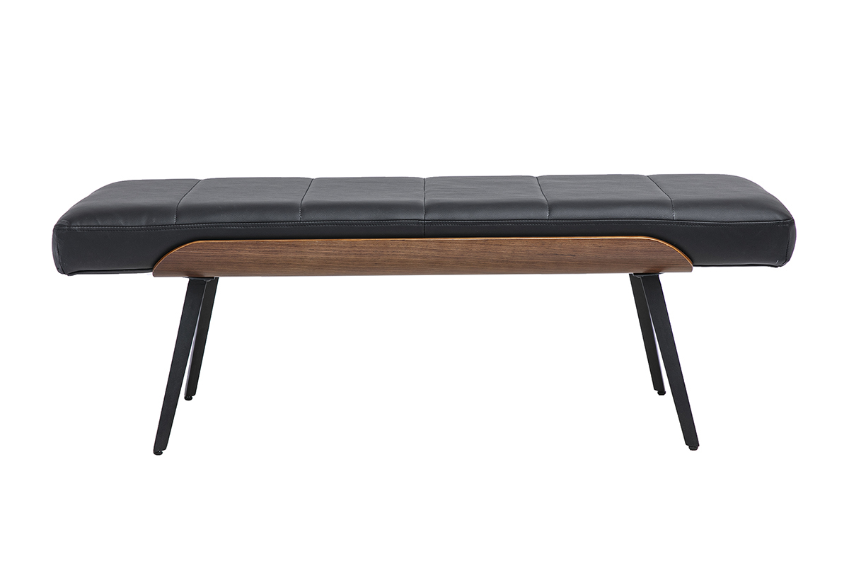 Banc noir ELIOR en bois fonc� et m�tal noir, vue de face, dimensions 123 cm
