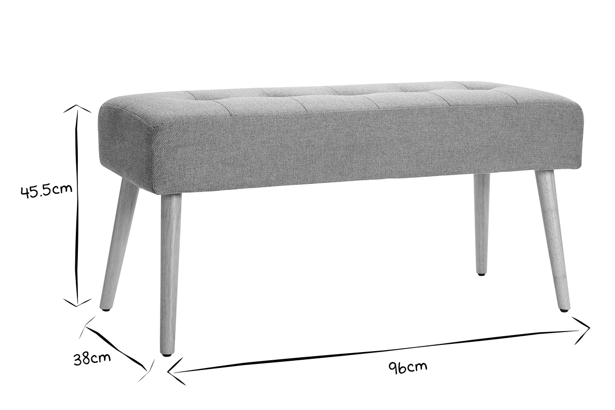 Banc scandinave capitonn� en tissu effet velours textur� terracotta et bois clair L96 cm GUESTA