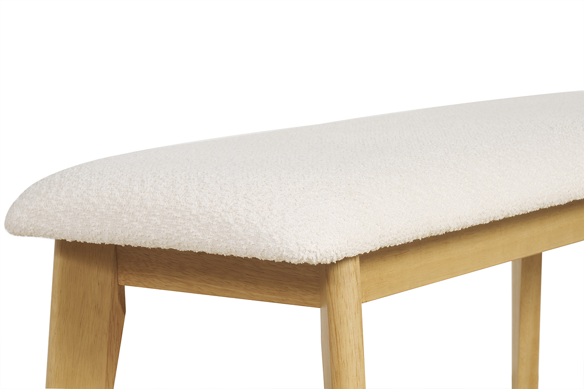Banc scandinave en tissu effet laine boucl�e blanc et bois clair L92 cm ELION