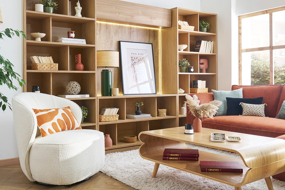 Biblioth�que design finition bois clair ch�ne L92 cm EPURE