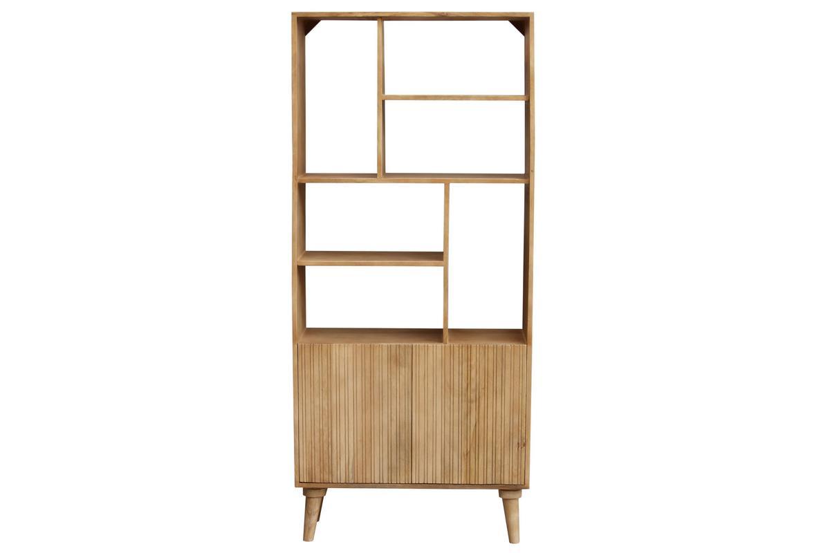 Biblioth�que en bois manguier massif 2 portes grav�es L80 cm RUBIA