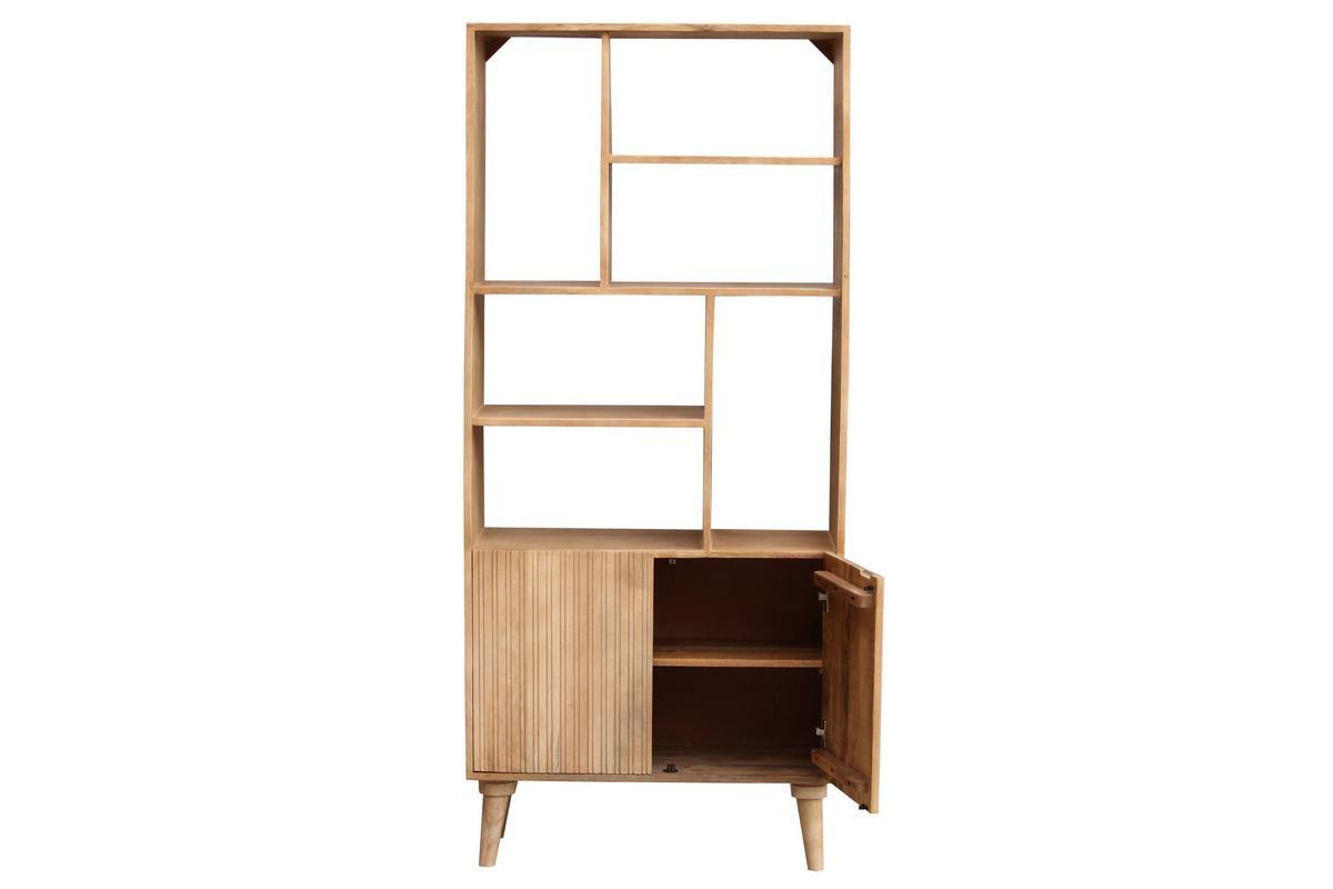 Biblioth�que en bois manguier massif 2 portes grav�es L80 cm RUBIA
