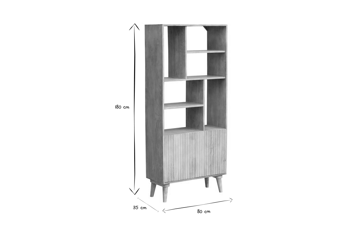 Biblioth�que en bois manguier massif 2 portes grav�es L80 cm RUBIA