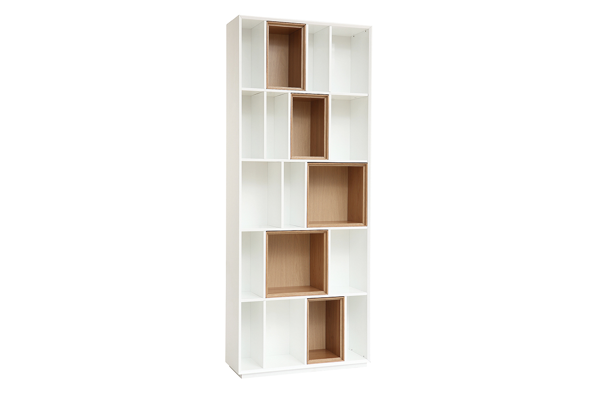 Biblioth�que modulable blanche et finition bois clair ch�ne L85 cm JAZZ