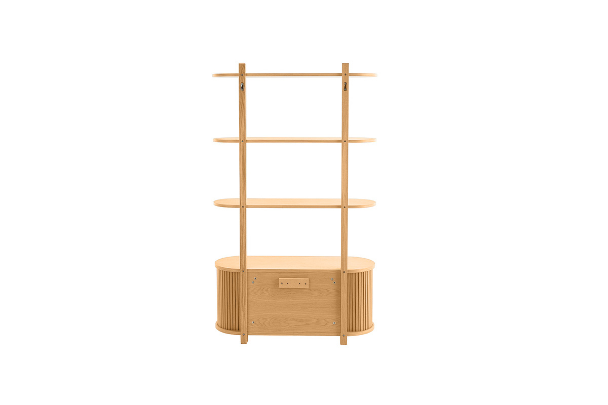 Biblioth�que murale en bois clair ch�ne avec rangement 2 portes coulissantes L90 cm EPIC