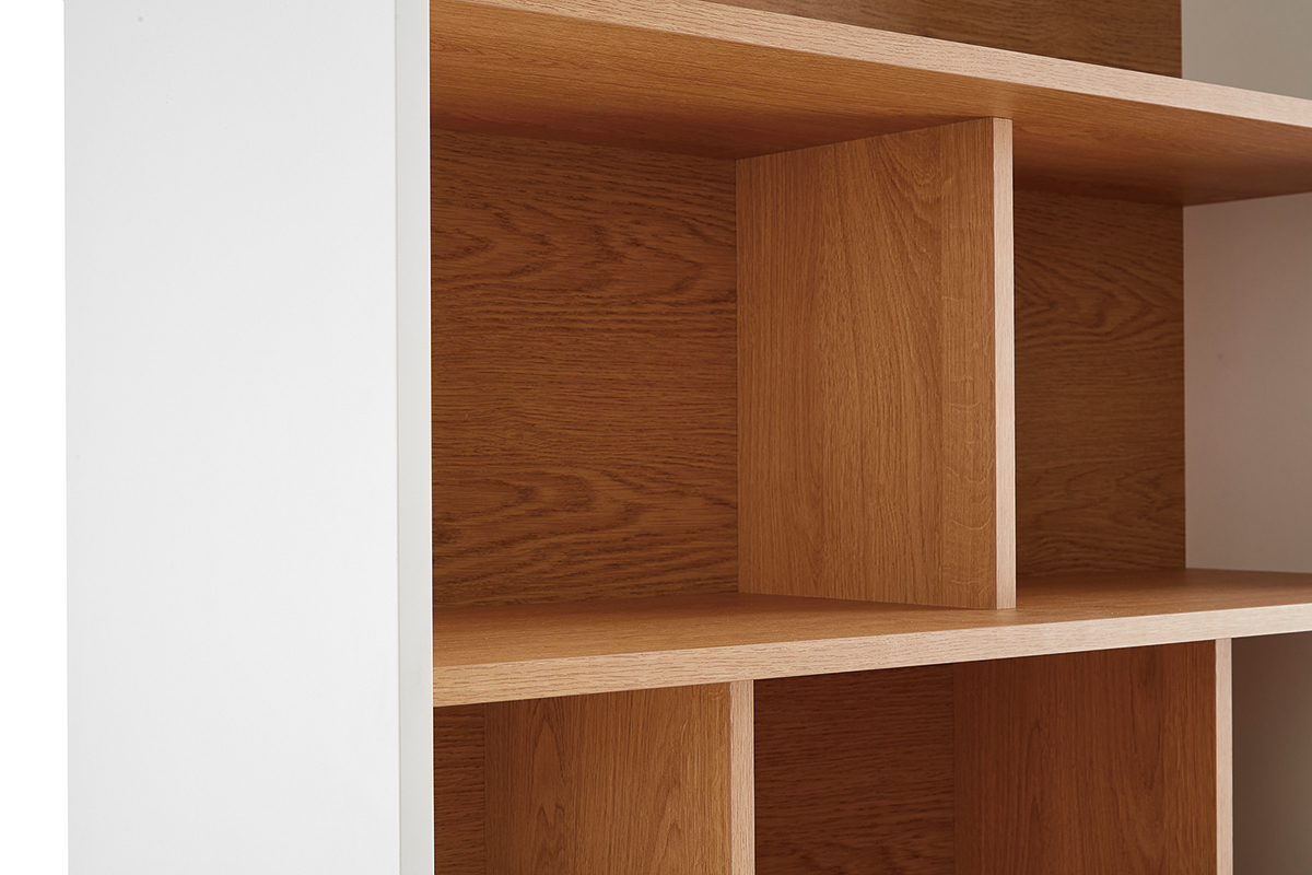 Biblioth�que scandinave en bois clair ch�ne et blanc L90 cm ABEL