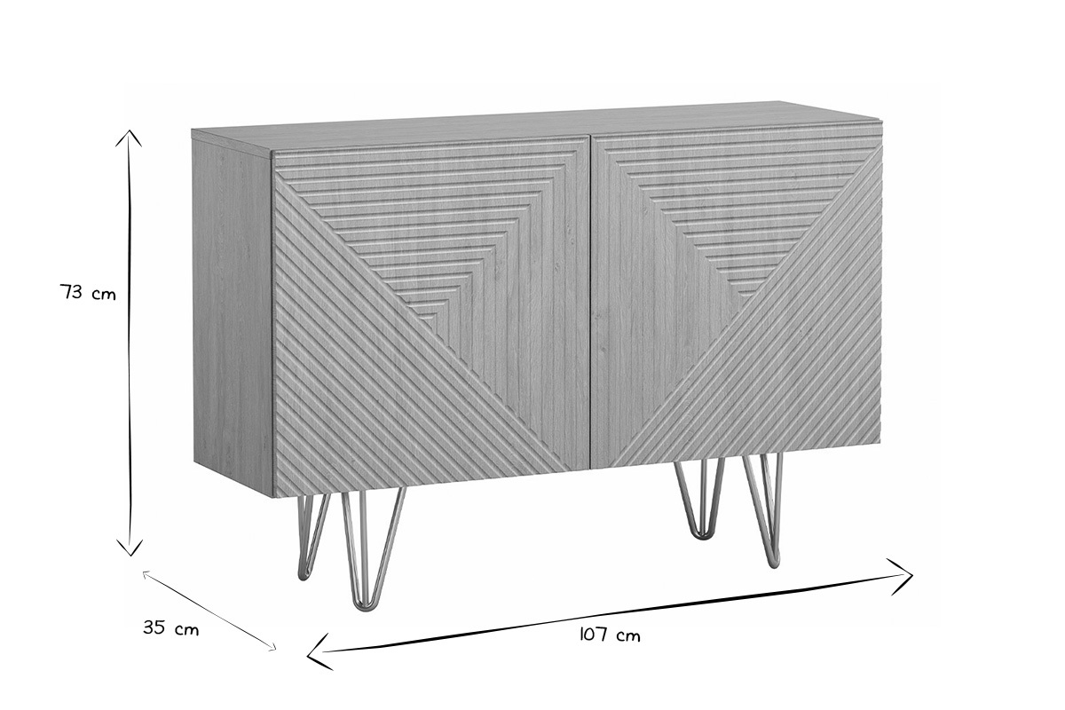 Buffet design grav� finition bois clair ch�ne et m�tal dor� 2 portes L107 cm OZEN