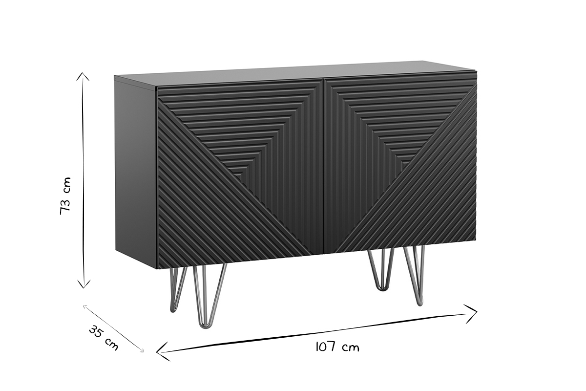Buffet design grav� noir et m�tal dor� 2 portes L107 cm OZEN
