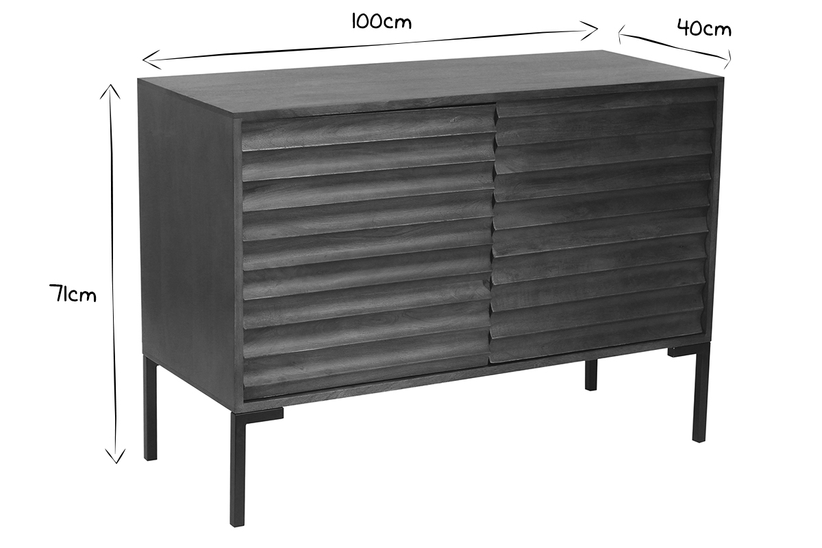 Buffet en bois fonc� manguier massif et m�tal noir 2 portes L100 cm ONDA