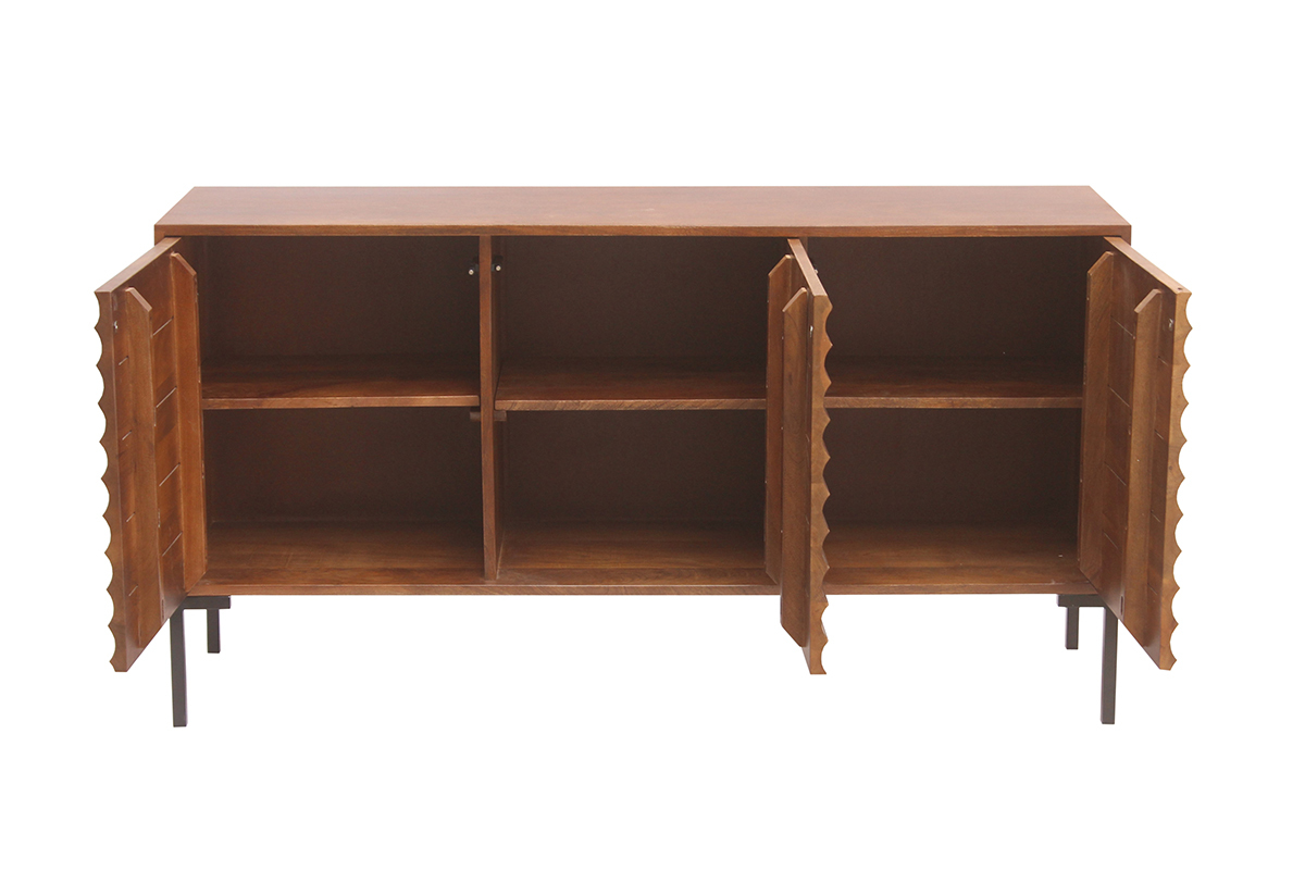 Buffet en bois fonc� manguier massif et m�tal noir 3 portes L140 cm ONDA
