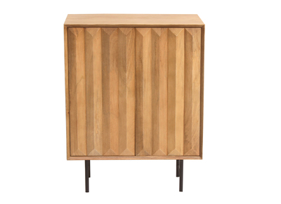 Buffet en bois manguier massif grav&eacute; et m&eacute;tal noir 2 portes L70 cm AGRA