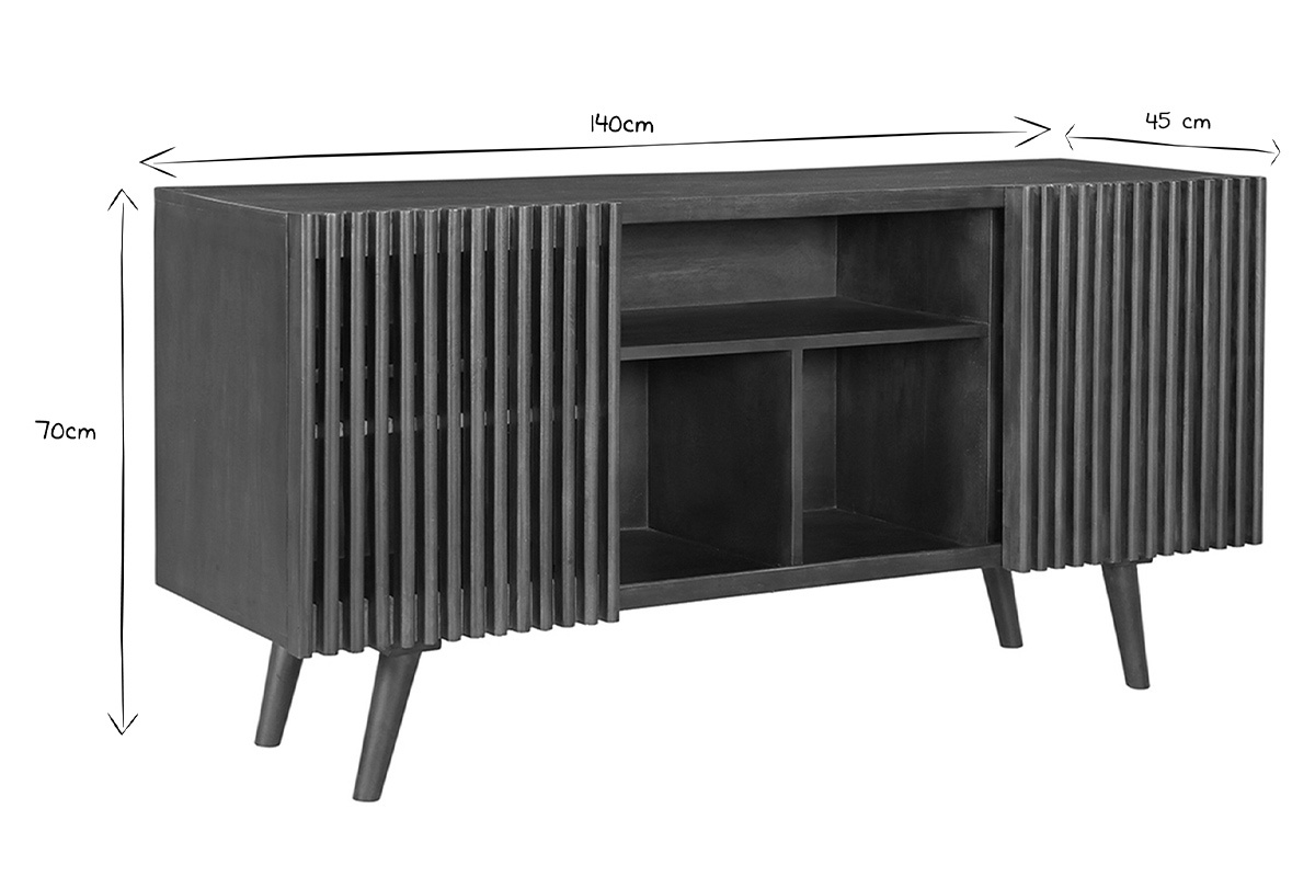 Buffet en manguier massif teint� bois fonc� 2 portes coulissantes L140 cm ALBA