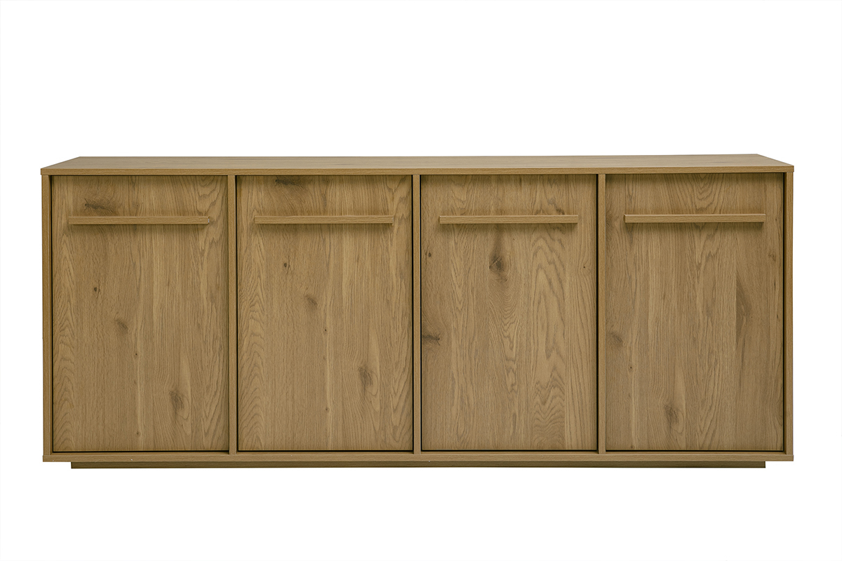 Buffet en bois clair ch�ne � 4 portes, vue de face, dimensions L180 cm.