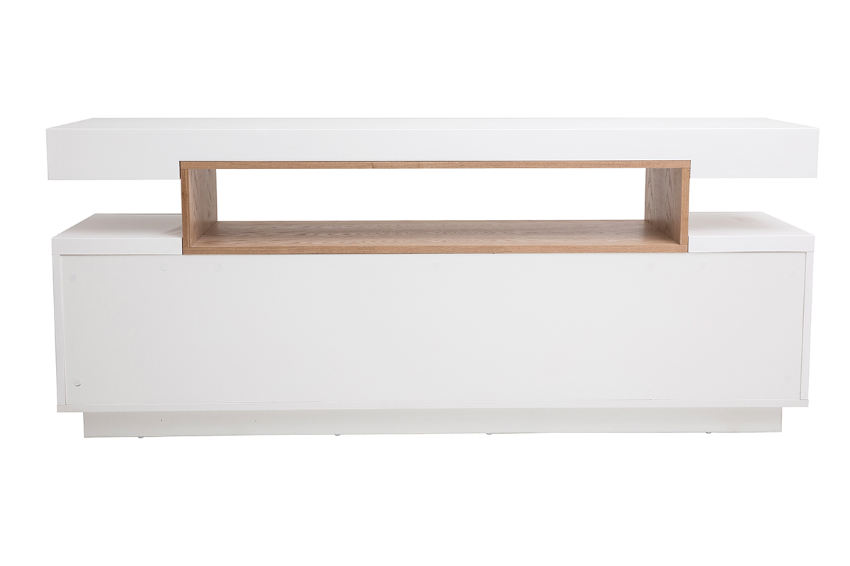 Buffet scandinave blanc laqu� brillant et bois, 4 portes, vue de dos