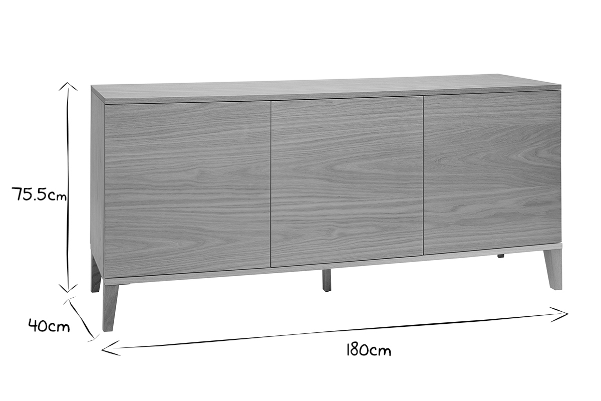 Buffet scandinave en bois clair ch�ne 3 portes L180 cm FREDDY