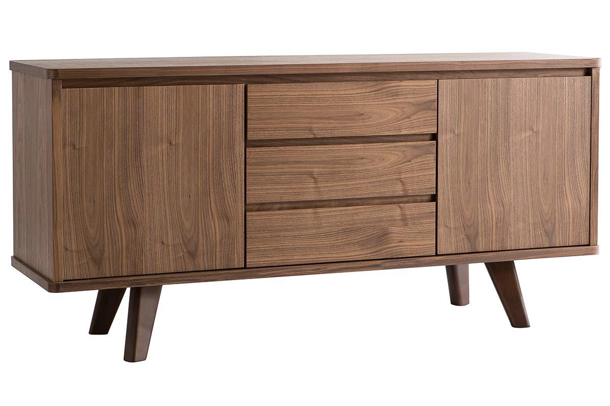 Buffet vintage en bois fonc� noyer 2 portes 3 tiroirs L160 cm FIFTIES