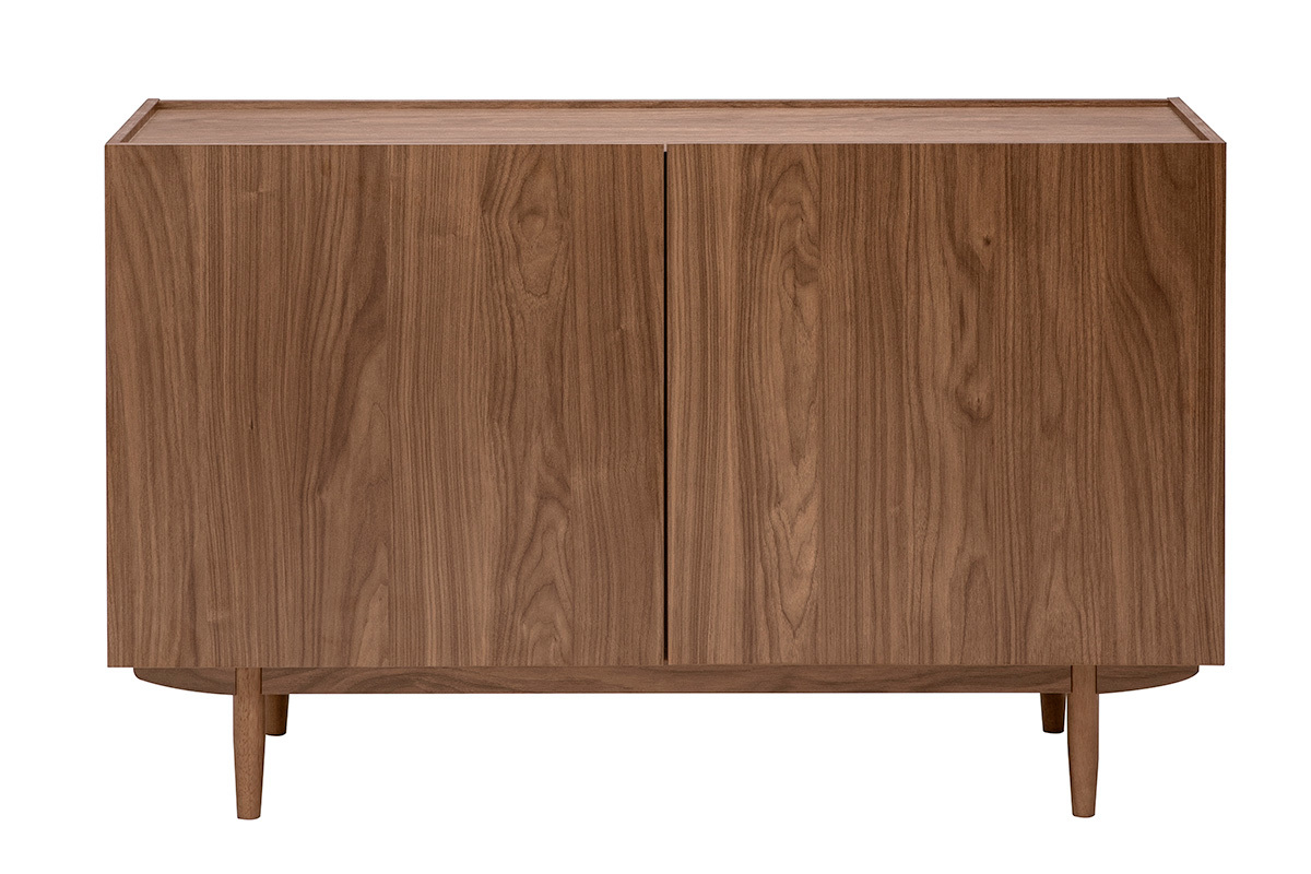 Buffet vintage bois fonc� noyer 2 portes avec pieds fusel�s, vue de face