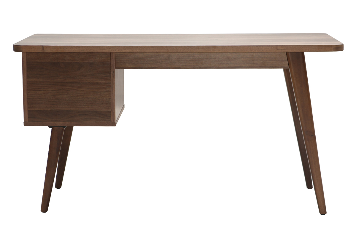 Bureau avec rangements 2 tiroirs bois fonc� noyer L140 cm FIFTIES