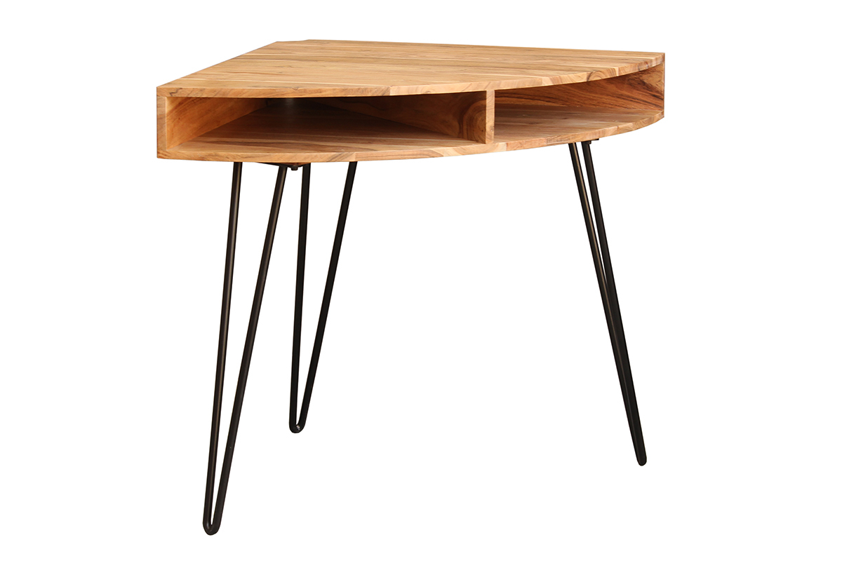 Bureau d'angle avec rangements bois massif et m�tal noir L75 cm GOSBY