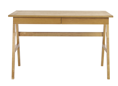 Bureau design avec rangements 2 tiroirs bois clair h&eacute;v&eacute;a L120 cm BROOK