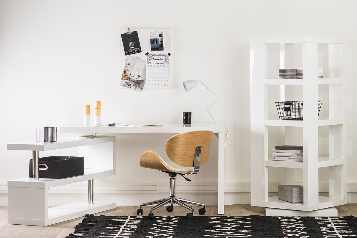 Bureau modulable design blanc laqu� L140-218 cm MAX