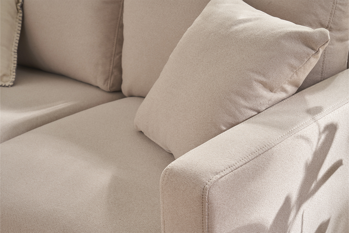 Canap� 3 places en tissu beige et bois clair MUNIK