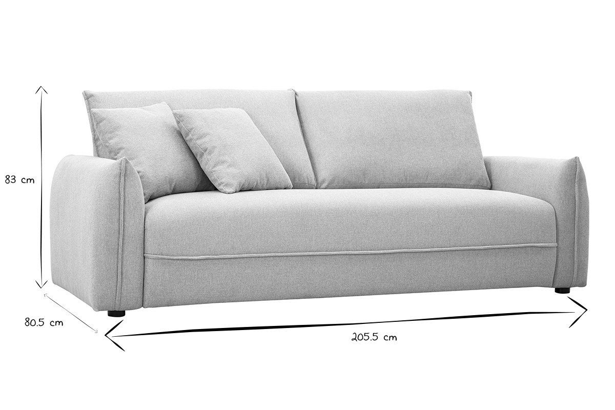 Canap� 3 places en noir et blanc avec dimensions, H83 x L205.5 x P80.5 cm.
