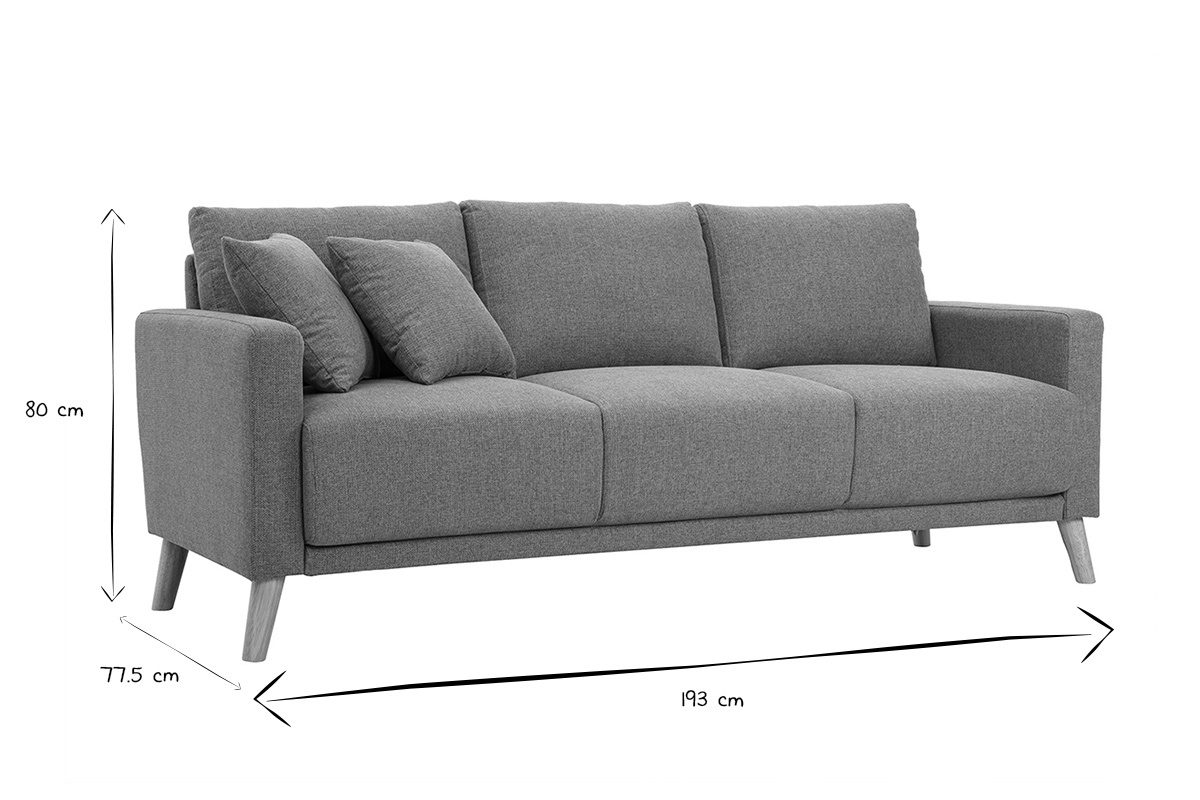 Canap� 3 places MUNIK en noir et blanc, dimensions : L193 x P77.5 x H80 cm.
