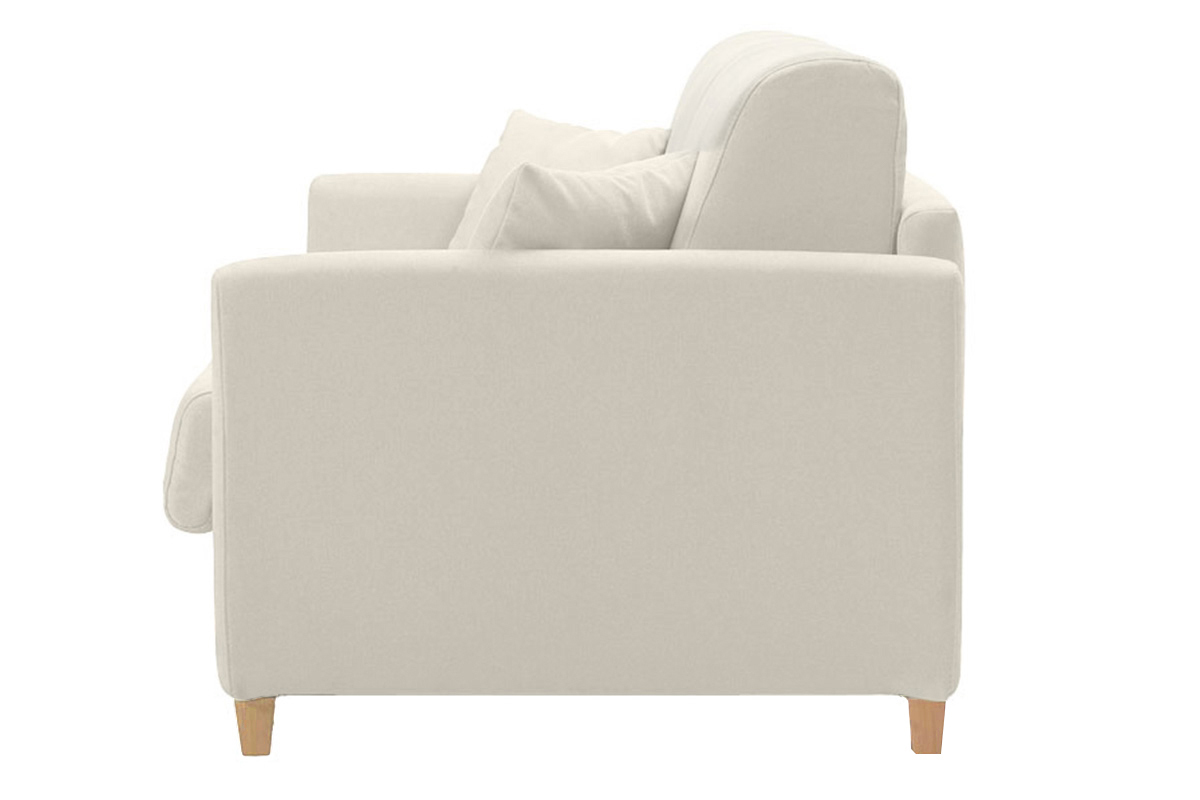 Canap� convertible 2-3 places en tissu beige et bois clair avec matelas 13 cm SKANDY