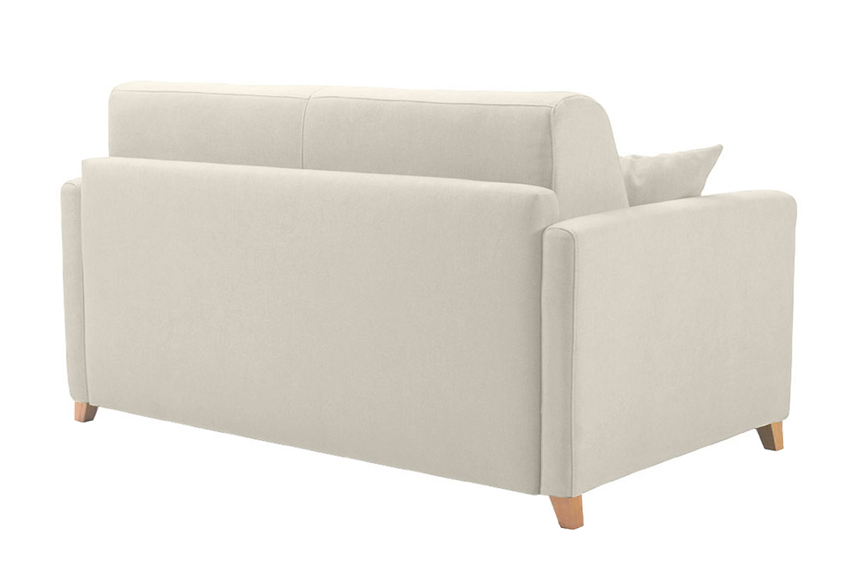 Canap� convertible 2-3 places en tissu beige et bois clair avec matelas 13 cm SKANDY