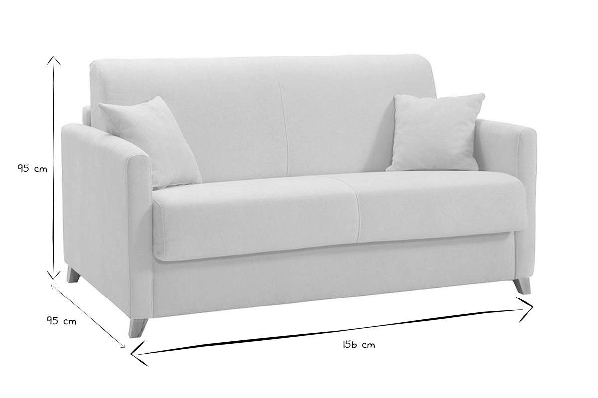 Canap� convertible 2-3 places en tissu beige et bois clair avec matelas 13 cm SKANDY