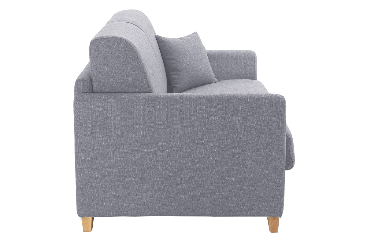 Canap� convertible 2-3 places en tissu gris et bois clair avec matelas 13 cm SKANDY