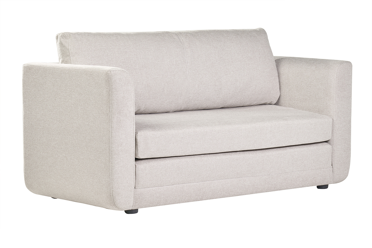 Canap� convertible 2 places en tissu effet velours textur� beige LEON