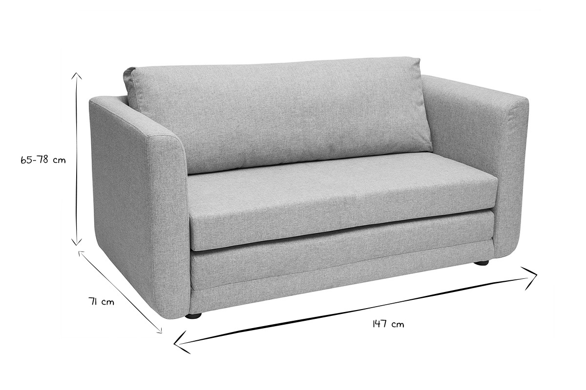 Dimensions d'un canap� convertible 2 places LEON en noir et blanc: 147 cm de large, 71 cm de profondeur, 65-78 cm de hauteur.