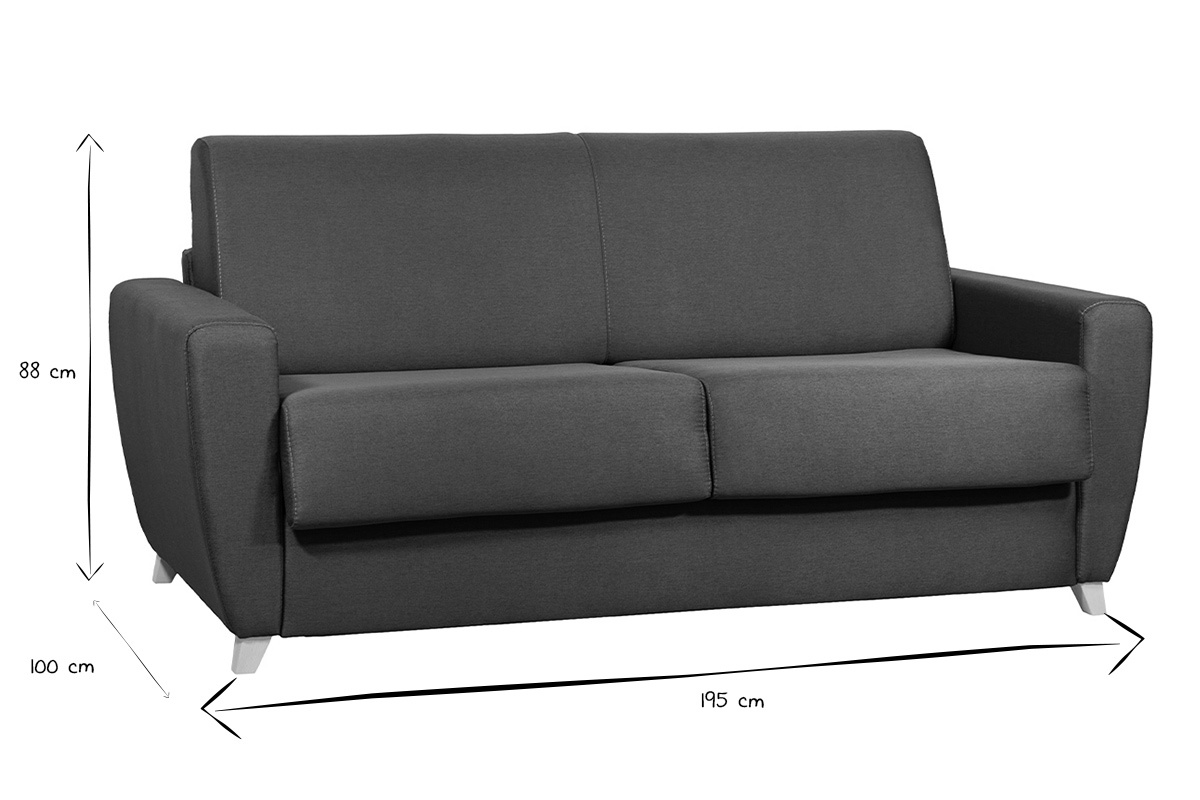 Dimensions du canap� 3 places en noir et blanc : 195 cm de large, 100 cm de profondeur, 88 cm de hauteur.