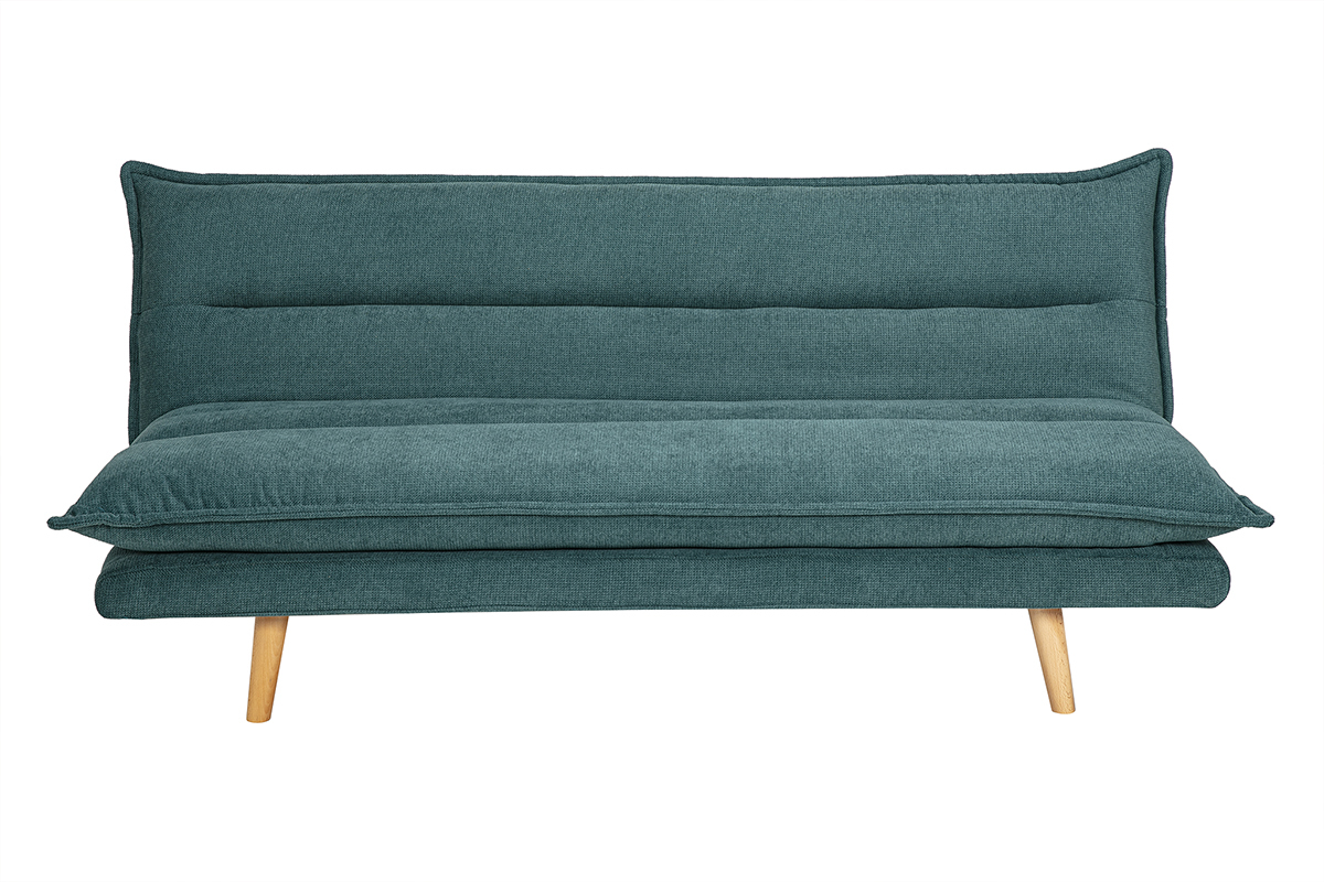Canap� convertible 3 places en tissu chenille c�ladon et bois clair