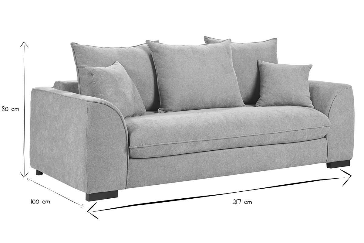 Canap� convertible 3 places, dimensions 217x100x80 cm, en noir et blanc.