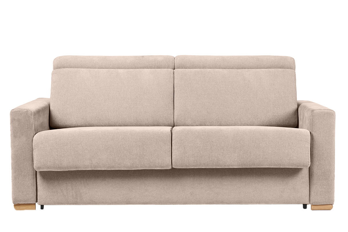 Canap� convertible avec t�ti�res ajustables 3 places en tissu effet velours beige avec matelas 18 cm NORO