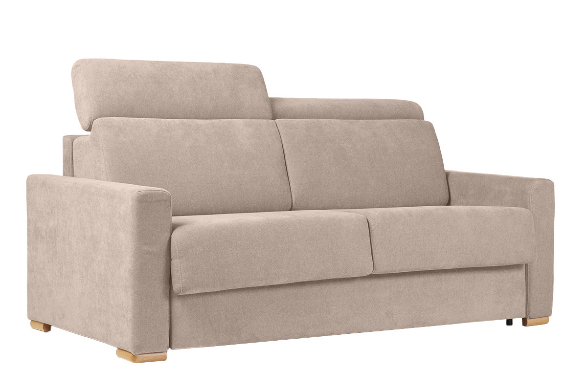 Canap� convertible avec t�ti�res ajustables 3 places en tissu effet velours beige avec matelas 18 cm NORO