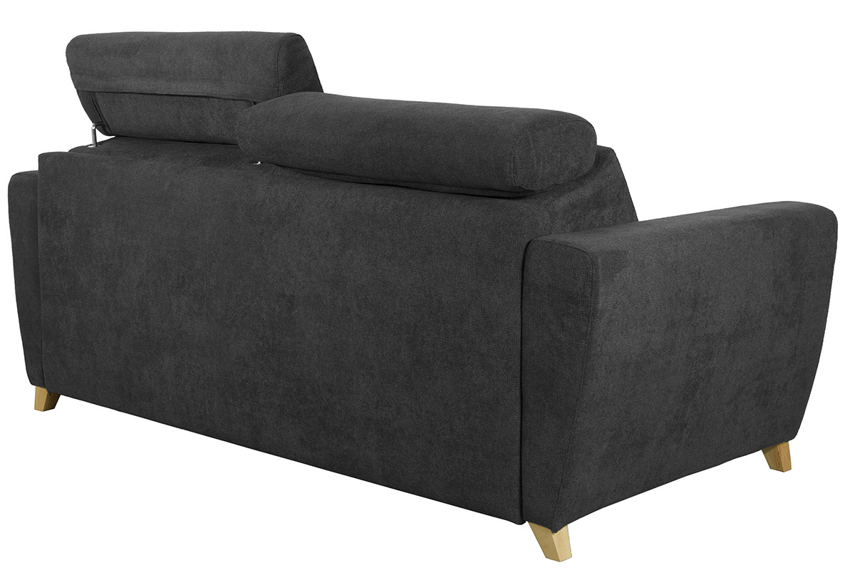 Canap� convertible 3 places en tissu effet velours gris anthracite, vue de dos avec t�ti�res ajustables.