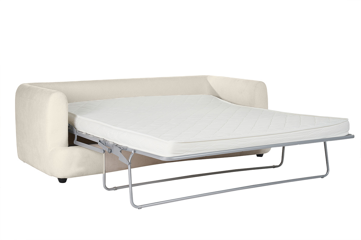 Canap� convertible d�houssable 3-4 places design haricot en tissu effet velours beige clair SACHA
