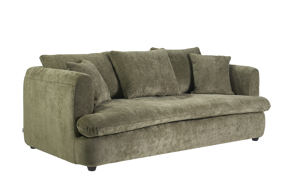Canap� convertible d�houssable 3-4 places en tissu effet velours textur� vert kaki, vue de 3/4.