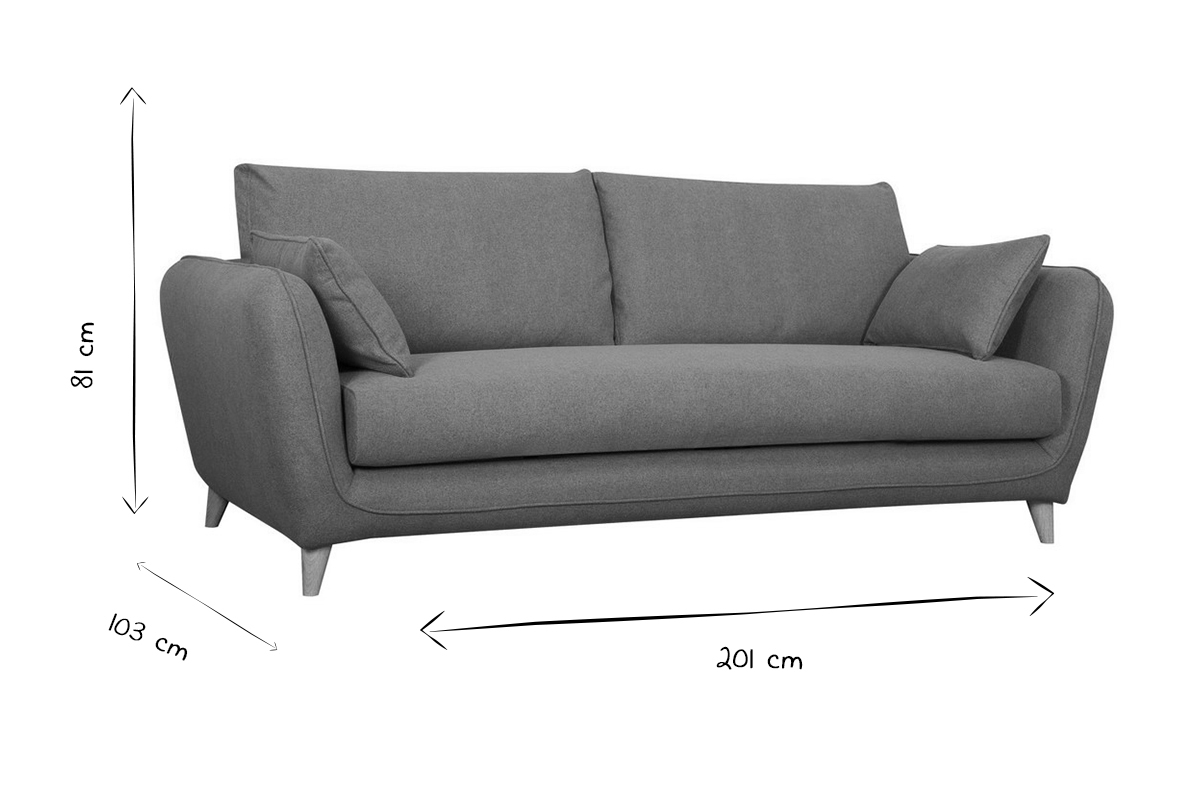 Canap� convertible 3 places en noir et blanc avec dimensions 201x103x81 cm.
