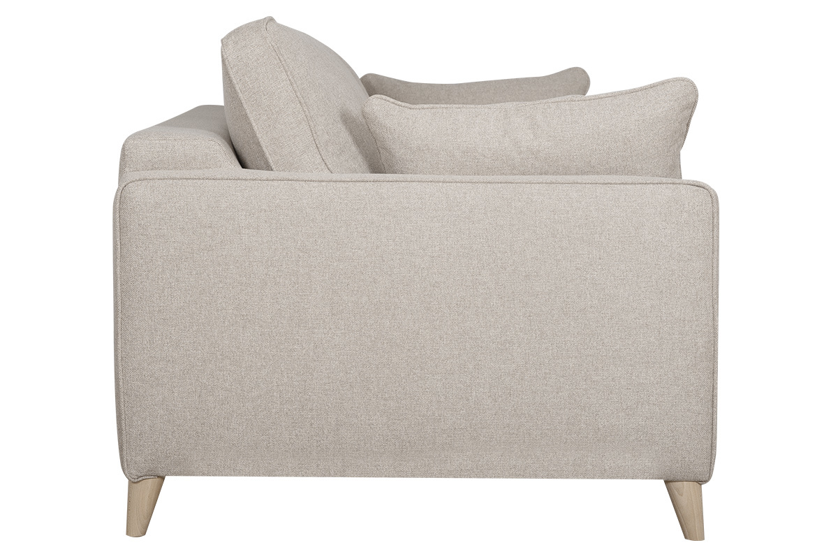Canap� convertible scandinave 3 places en tissu beige et bois clair avec matelas 10 cm PAPEL