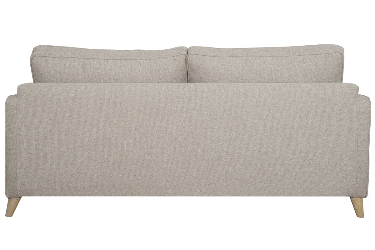Canap� convertible scandinave 3 places en tissu beige et bois clair avec matelas 10 cm PAPEL