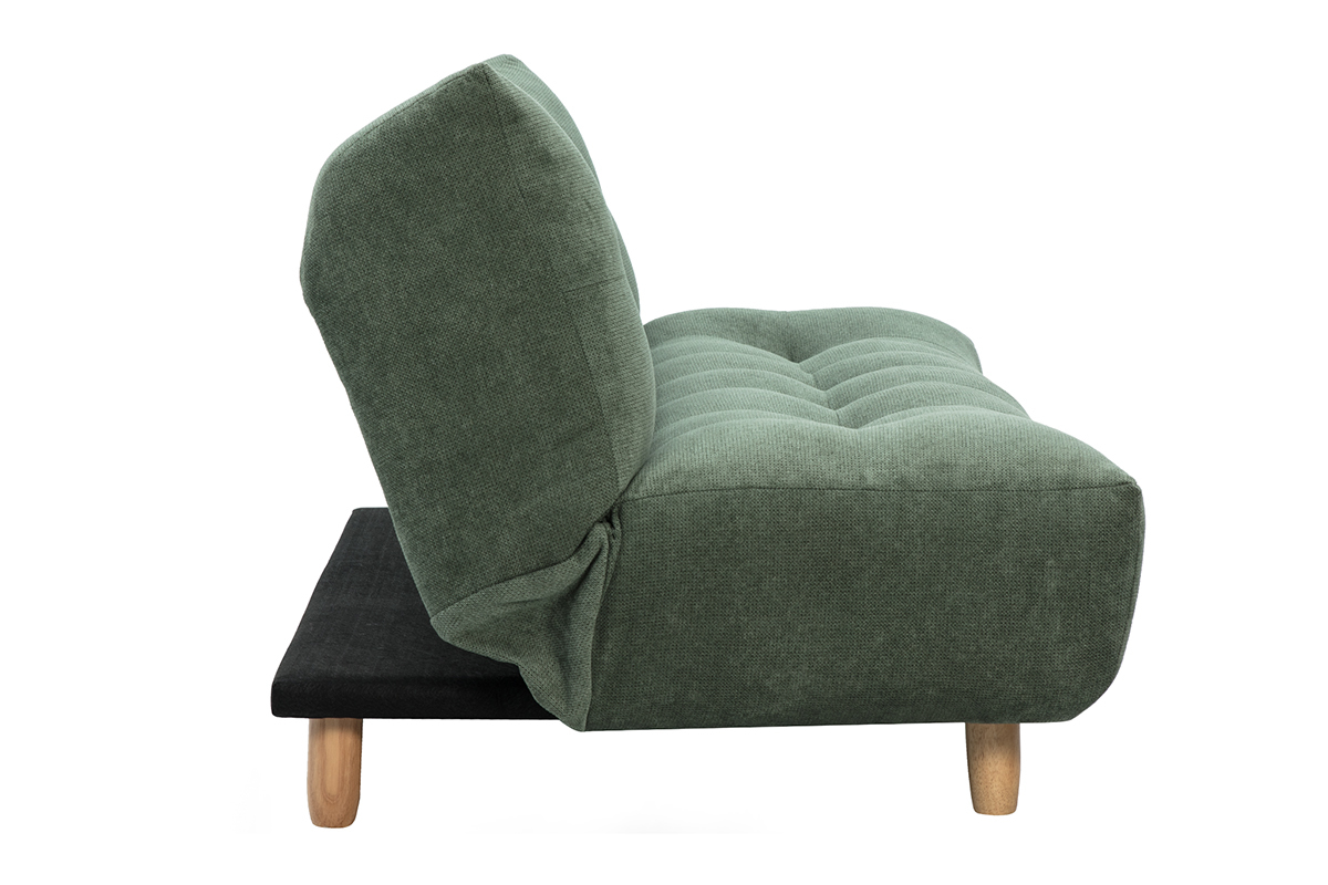 Canap� convertible vert kaki en tissu chenille, vue de c�t�.
